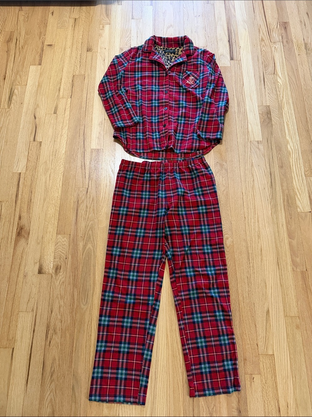 Lauren Ralph Lauren Tartan Plaid Fleece Pajama Set Sz L